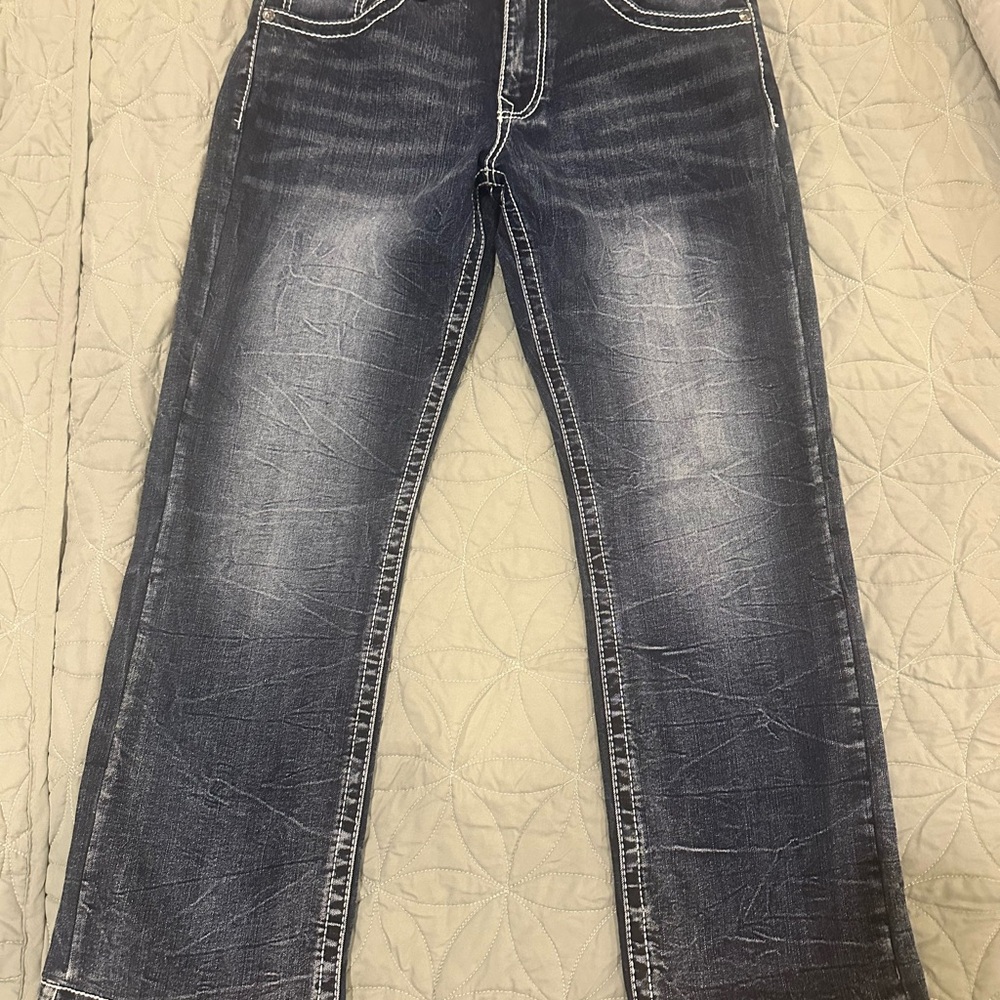 True Luck Jeans Men’s 32x32 Dark Wash Straight Leg Contrast Stitch